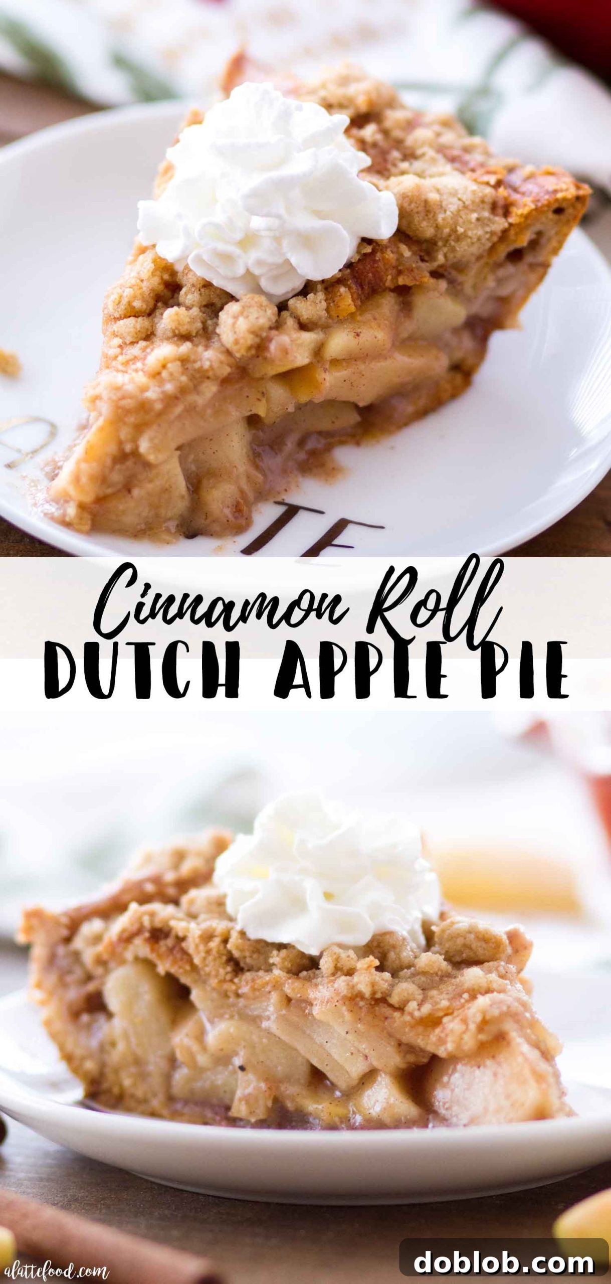 Homemade Cinnamon Roll Dutch Apple Pie with a buttery cinnamon roll crust and spiced apple filling.