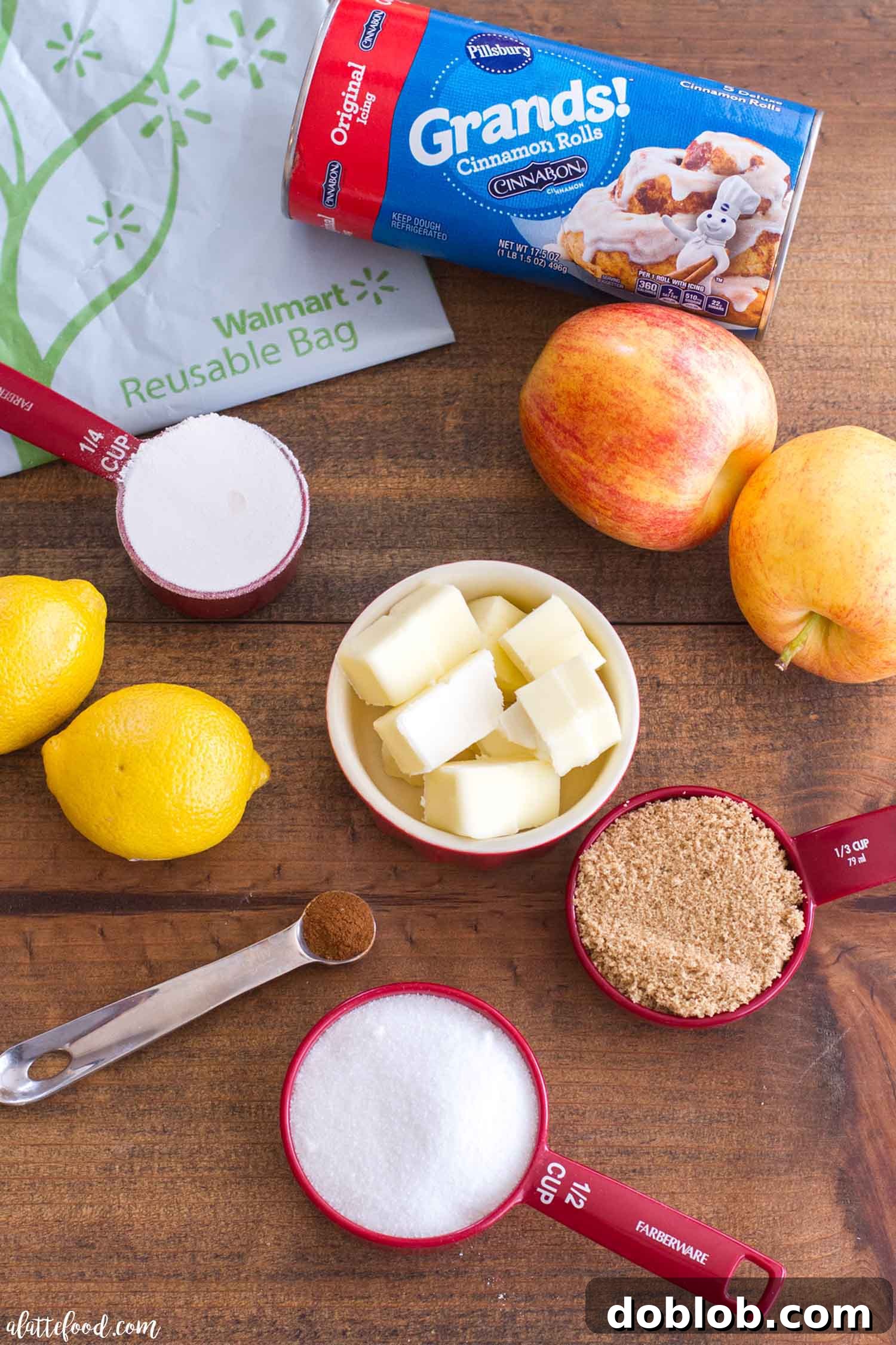 Ingredients for Cinnamon Roll Dutch Apple Pie including Pillsbury Grands Cinnamon Rolls.