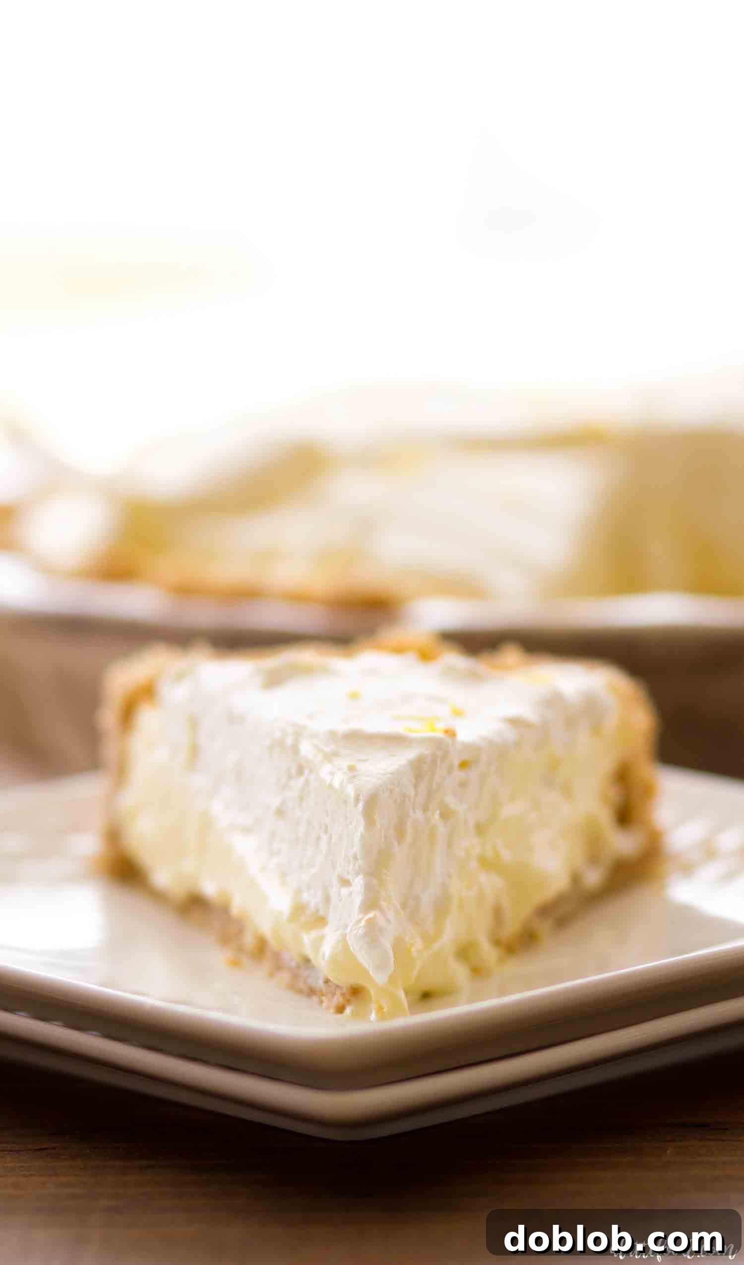 No-Bake Lemon Cream Pie Slice with Lemon Whipped Cream and Golden Oreo Crust. A stunning slice of No-Bake Lemon Cream Pie, crowned with luscious lemon whipped cream and nestled in its distinct golden Oreo and vanilla wafer crust.