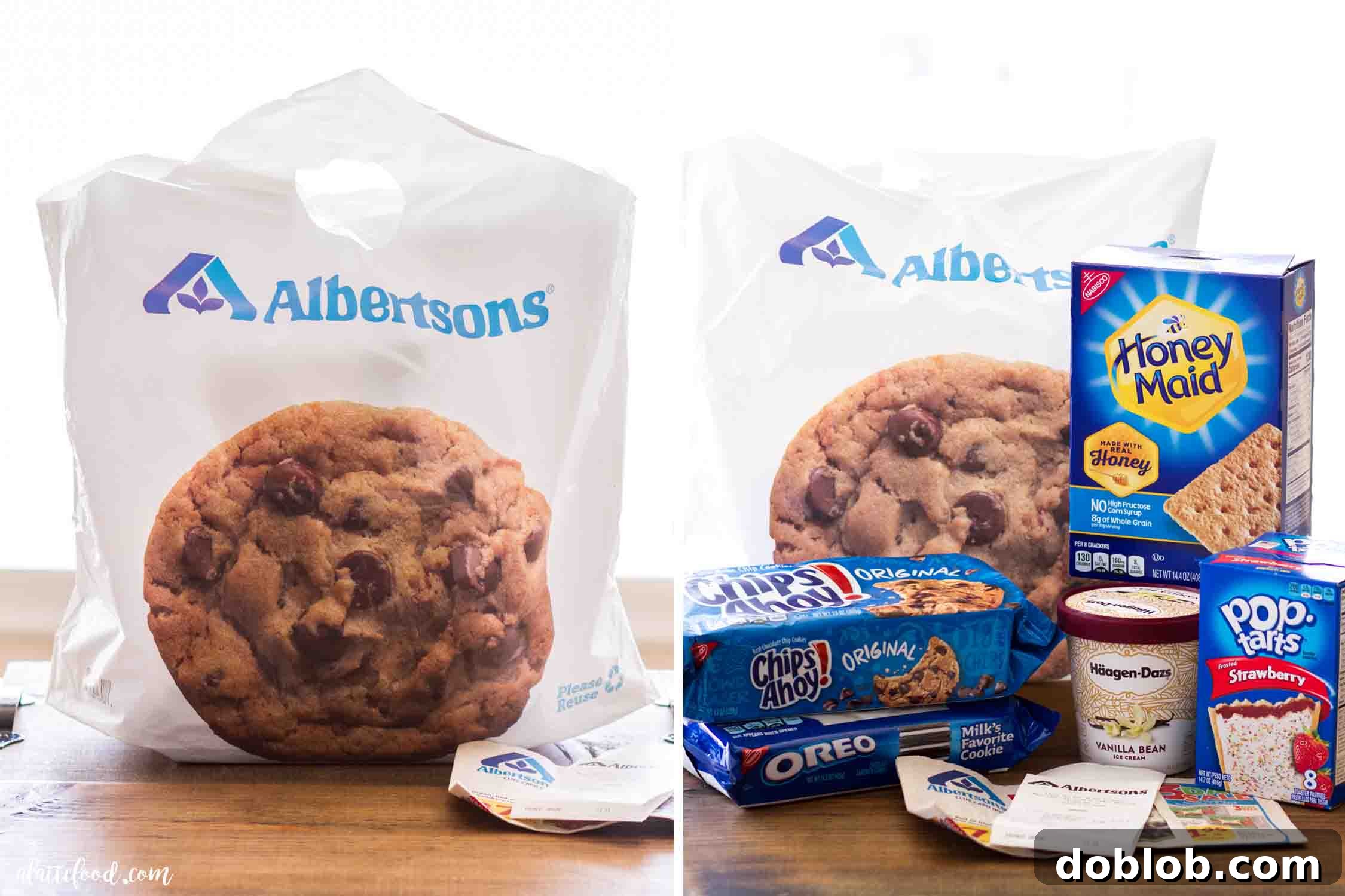 Four Deliciously Easy Ice Cream Sundae Recipes 11 Various essential ingredients for easy ice cream sundae recipes, including different flavors of ice cream, popular cookies, fruit pastries, and other delightful toppings, artistically arranged on a clean surface