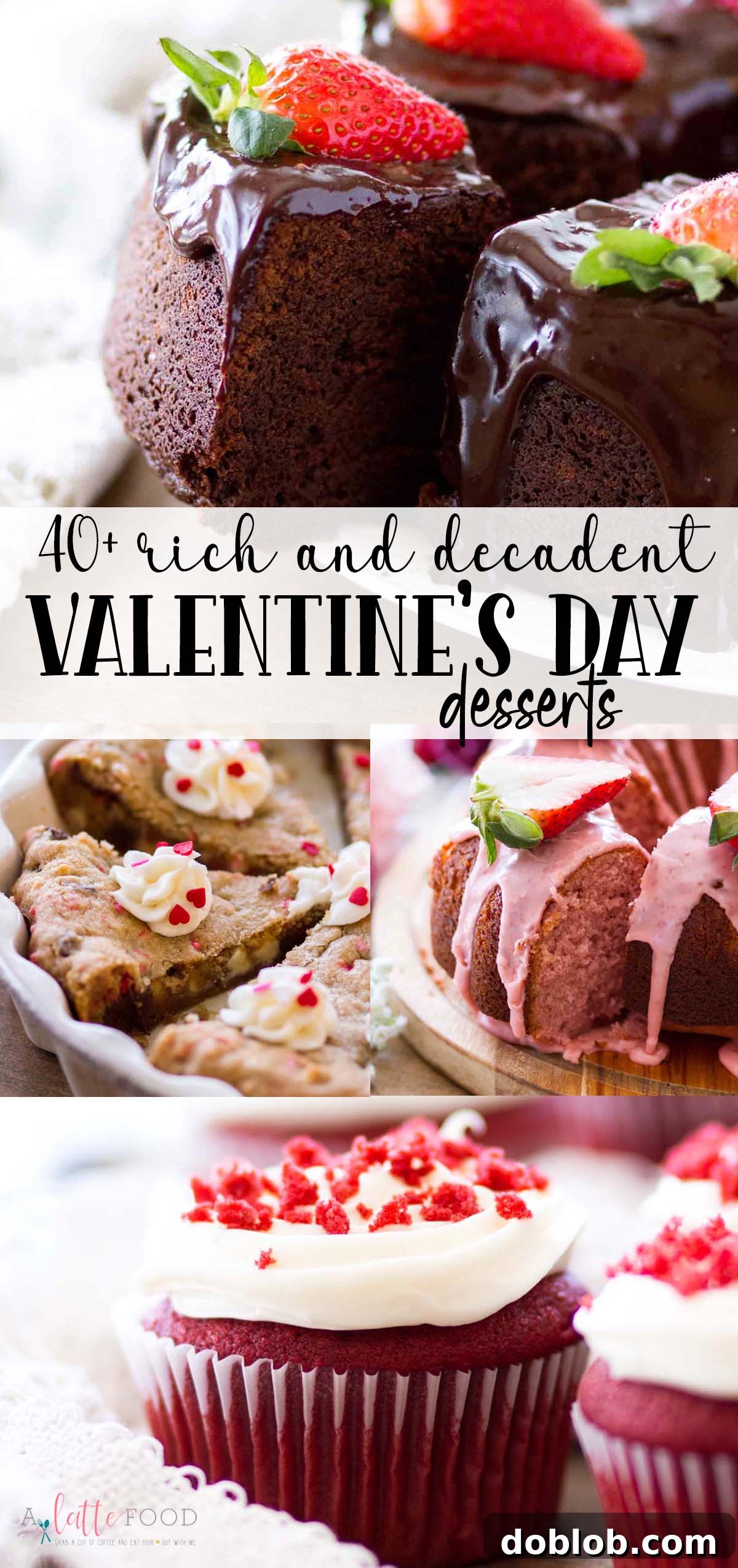 Looking for an easy Valentine’s Day Dessert Recipe? I’ve got over 40 decadent desserts rounded up full of festive recipes like red velvet cupcakes, strawberry cake mix cookies, and funfetti chocolate chip cookie cake to decadent desserts like chocolate fudge cake, flourless chocolate cake, and nutella turnovers to stunning showstoppers like chocolate pound cake, strawberry bundt cake, and funfetti layer cake! 40+ Valentine's Day desserts recipe collage