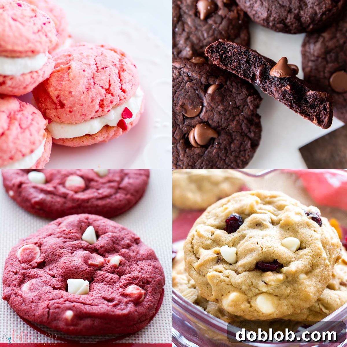 Sweet Nothings: Over 40 Valentine's Day Dessert Ideas 8 strawberry cake mix cookies, chocolate fudge cookies (aka brownie cookies), red velvet white chocolate cookies, cherry almond white chocolate cookies collage