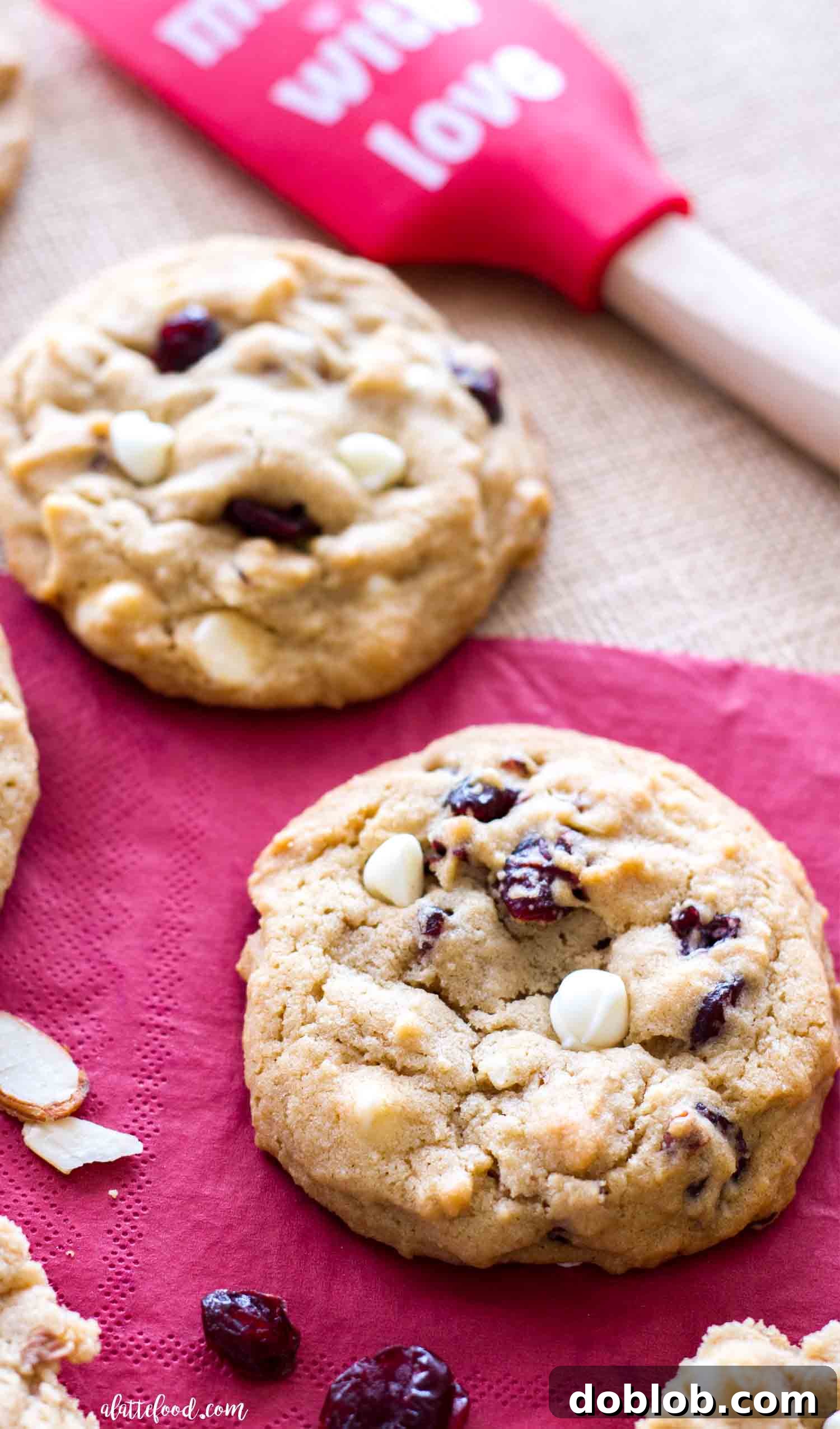 An easy White Chocolate Cherry Almond Cookies recipe, perfect for sharing love this season.