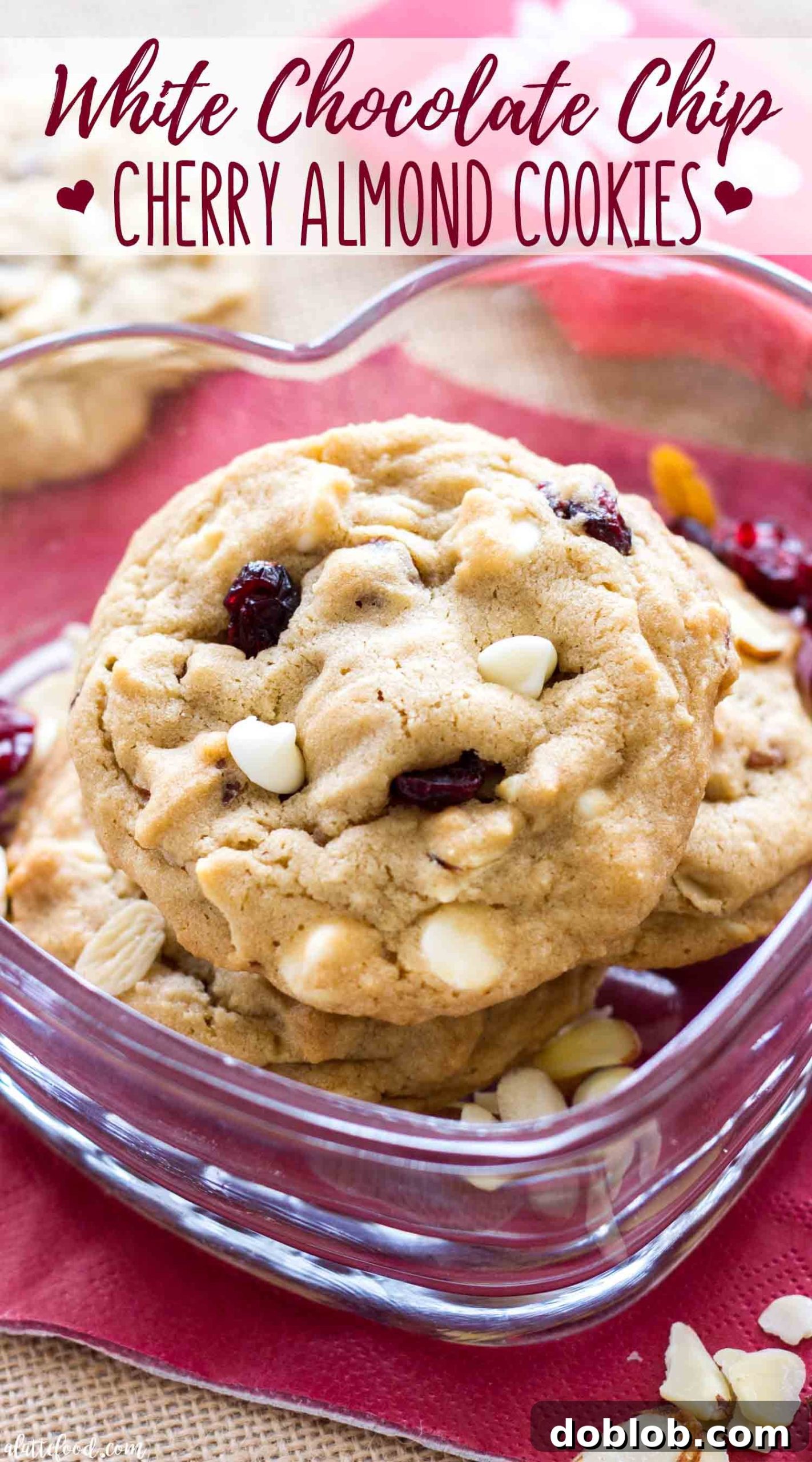 Close-up of a delicious White Chocolate Cherry Almond Cookie, showcasing its texture.