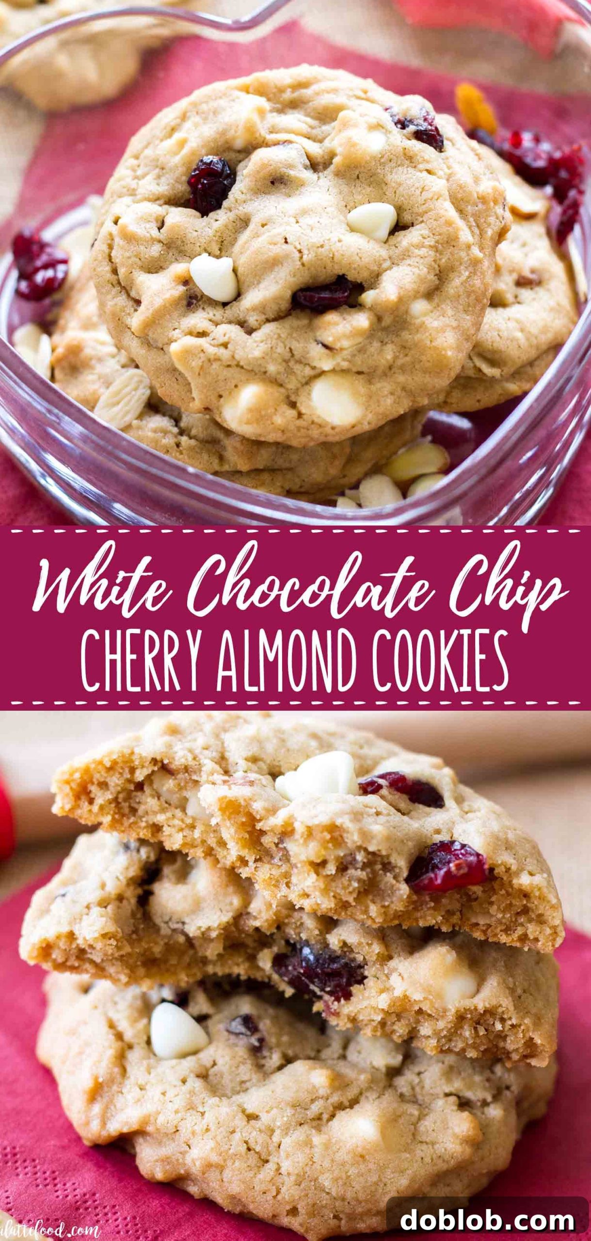 Large, soft, and chewy White Chocolate Cherry Almond Cookies – a simple and delightful Valentine's Day recipe!