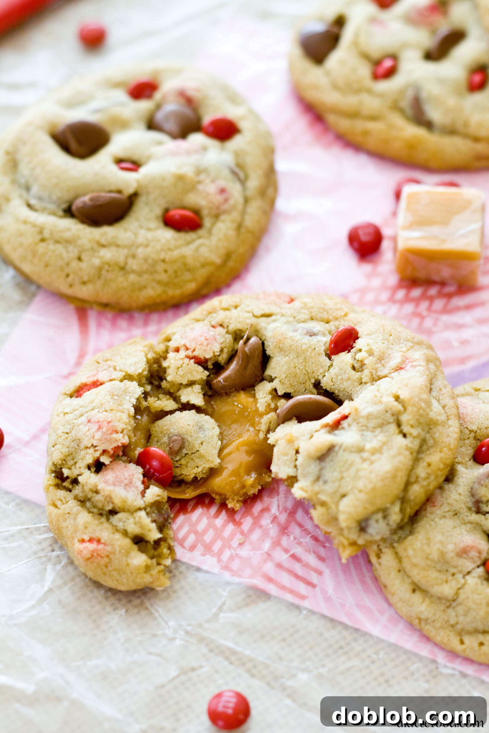 Delicious Milk Chocolate Chip Caramel Stuffed Cookies, soft and gooey.