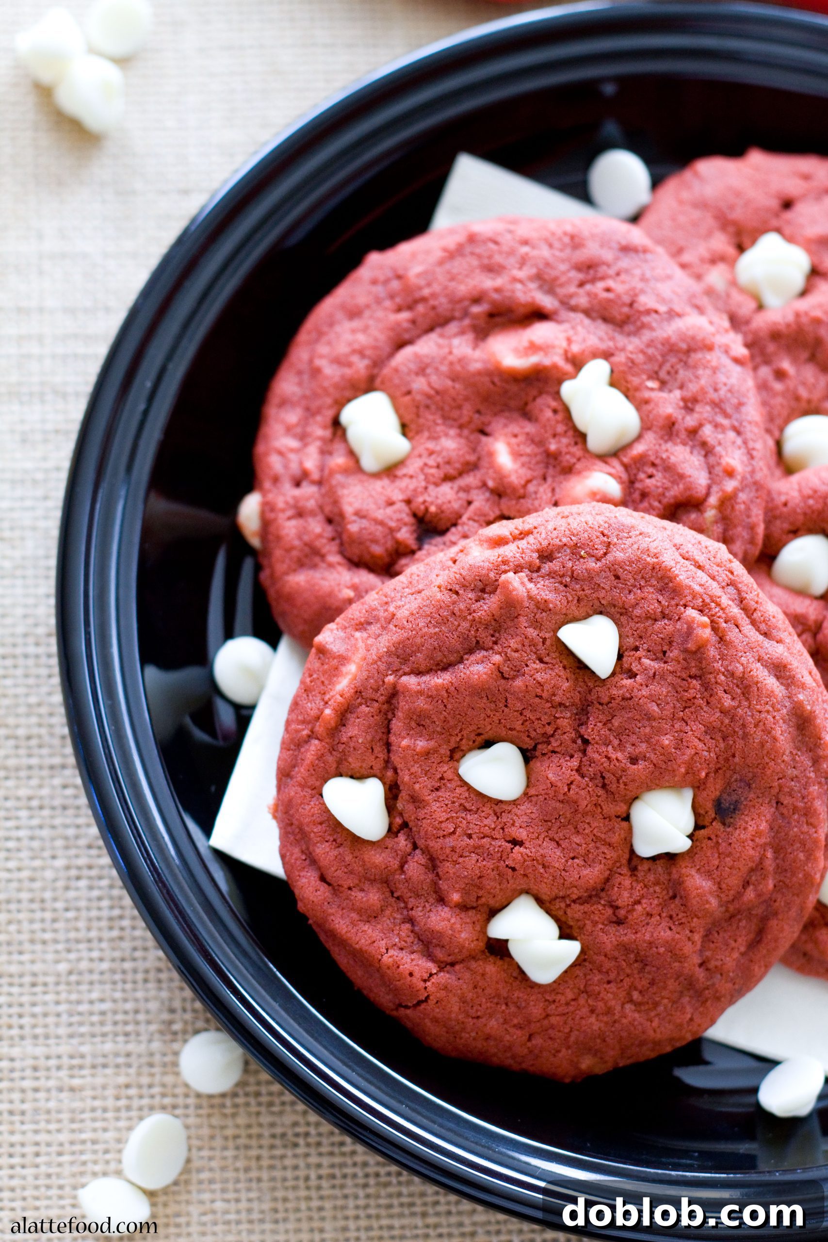 Rich Red Velvet White Chocolate Chip Cookies, vibrant and delicious.