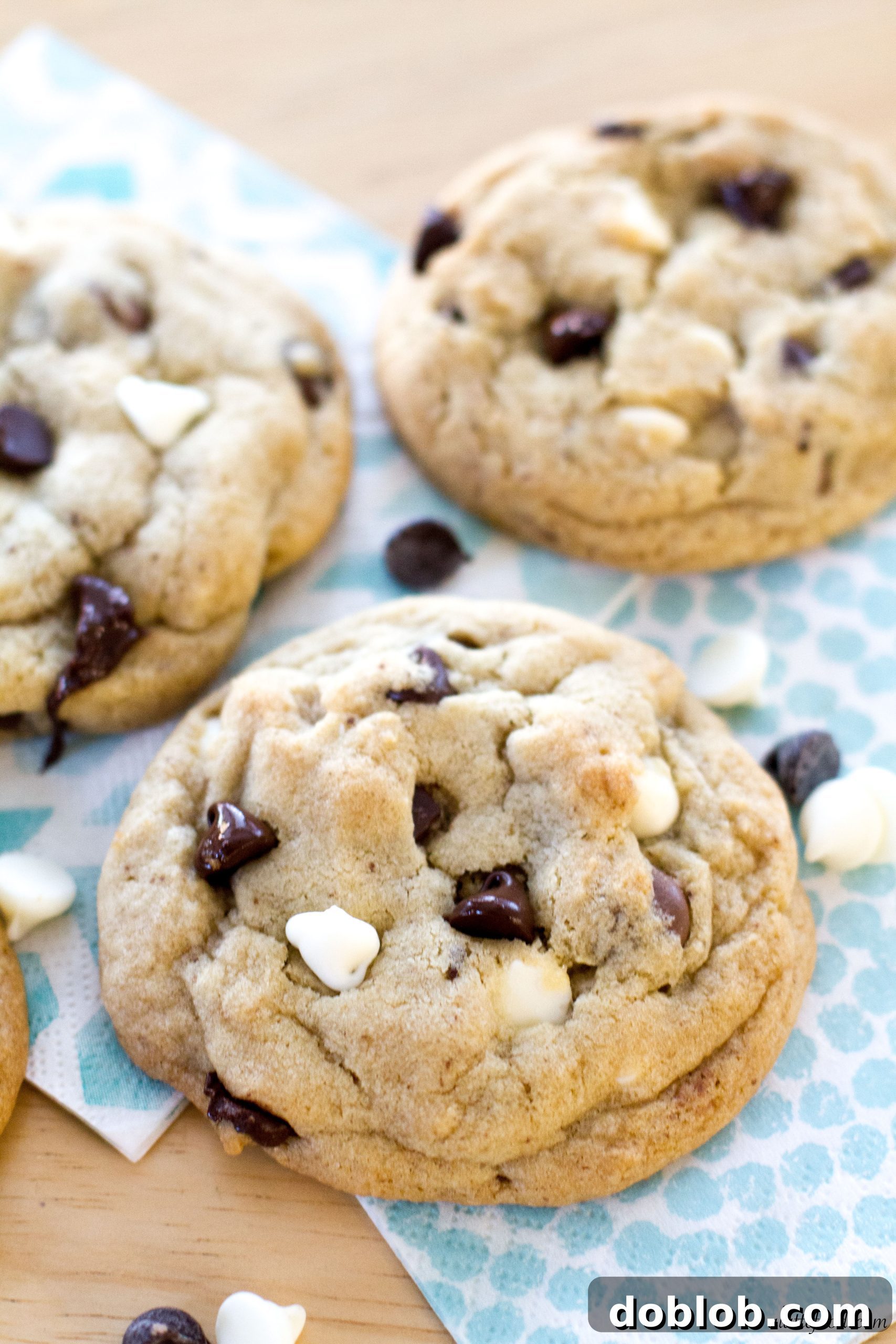 Perfectly baked Triple Chocolate Chip Cookies, ready to be devoured.