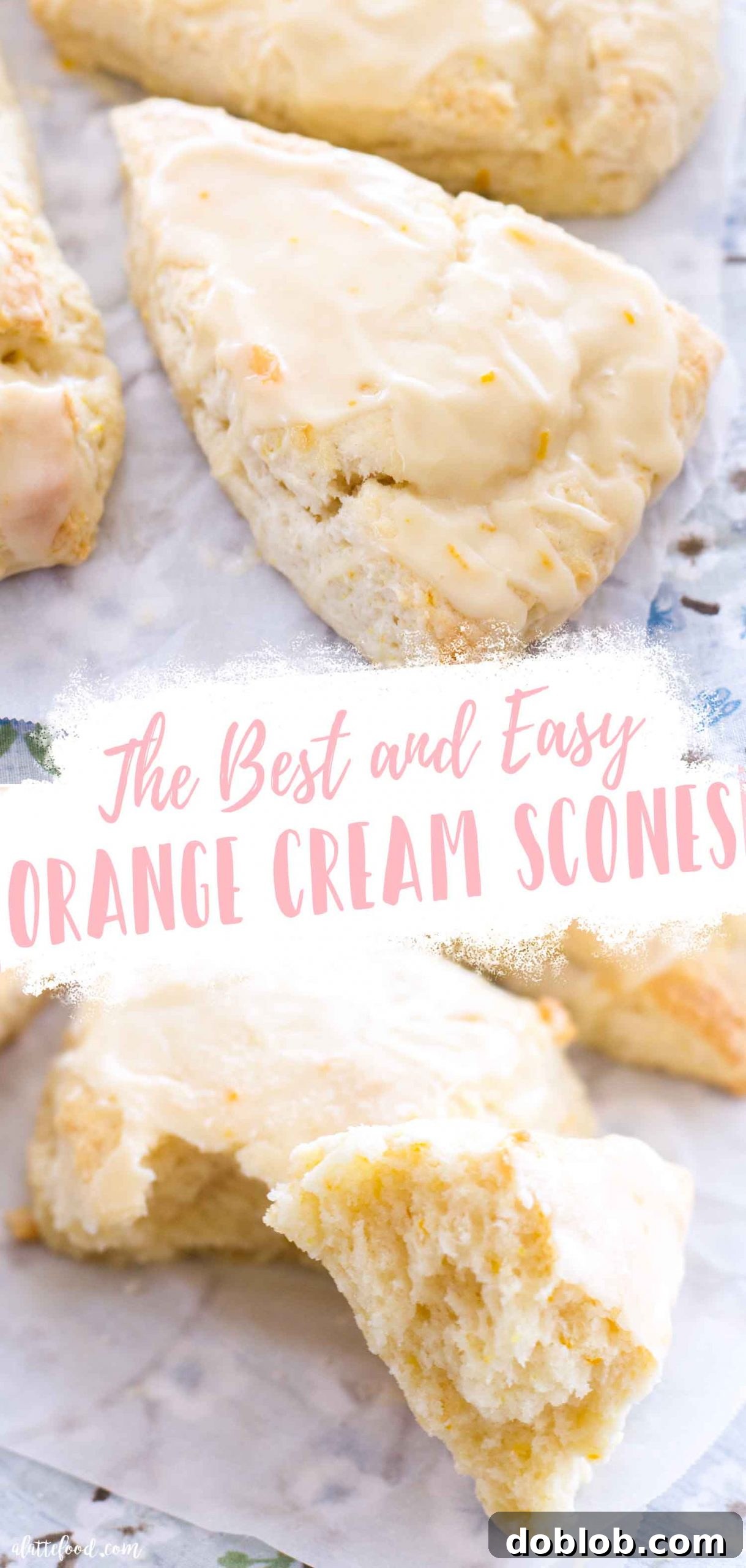 Dreamsicle Orange Cream Scones 10 Collage of Orange Cream Scones with descriptive text, emphasizing their flakiness and fresh orange flavor