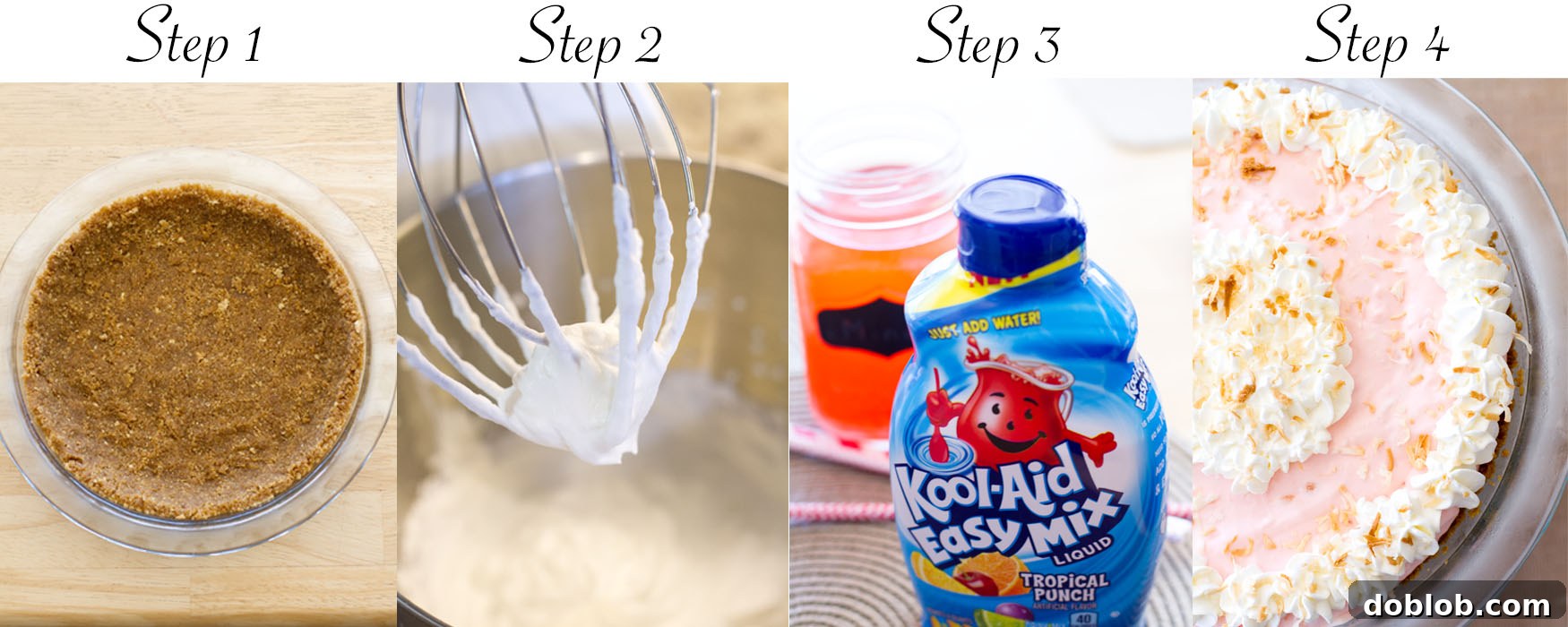 A flat lay photograph showcasing all the fresh ingredients needed for a No-Bake Tropical Cream Pie recipe.
