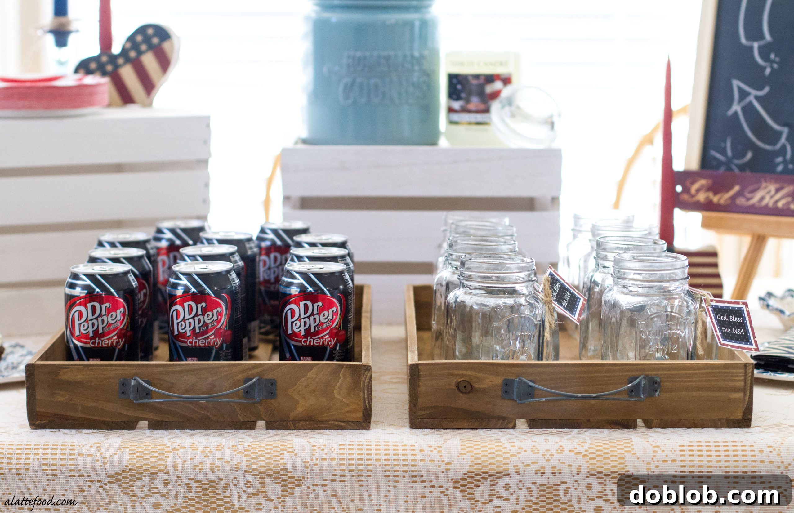Sparkling Fourth of July Parties Made Simple 5 Table decorated with patriotic 4th of July snacks and drinks