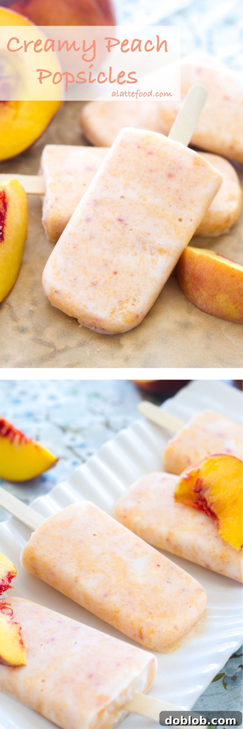 A single creamy peach popsicle resting on a white surface, ready to be enjoyed