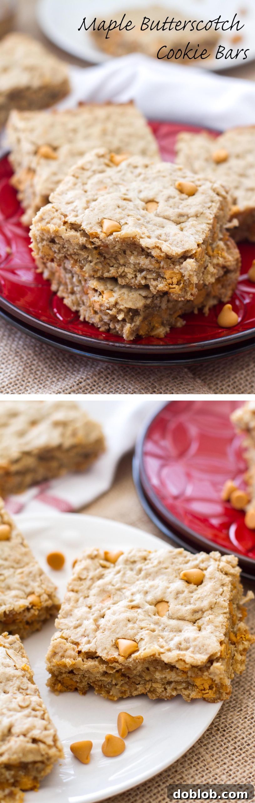 These oatmeal cookie bars are made with maple peanut butter and butterscotch chips to make an irresistible dessert!