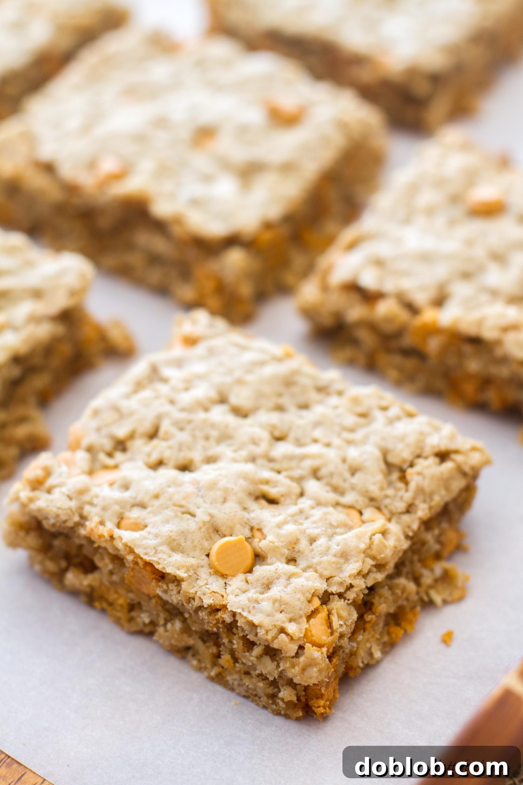 These oatmeal cookie bars are made with maple peanut butter and butterscotch chips to make an irresistible dessert!