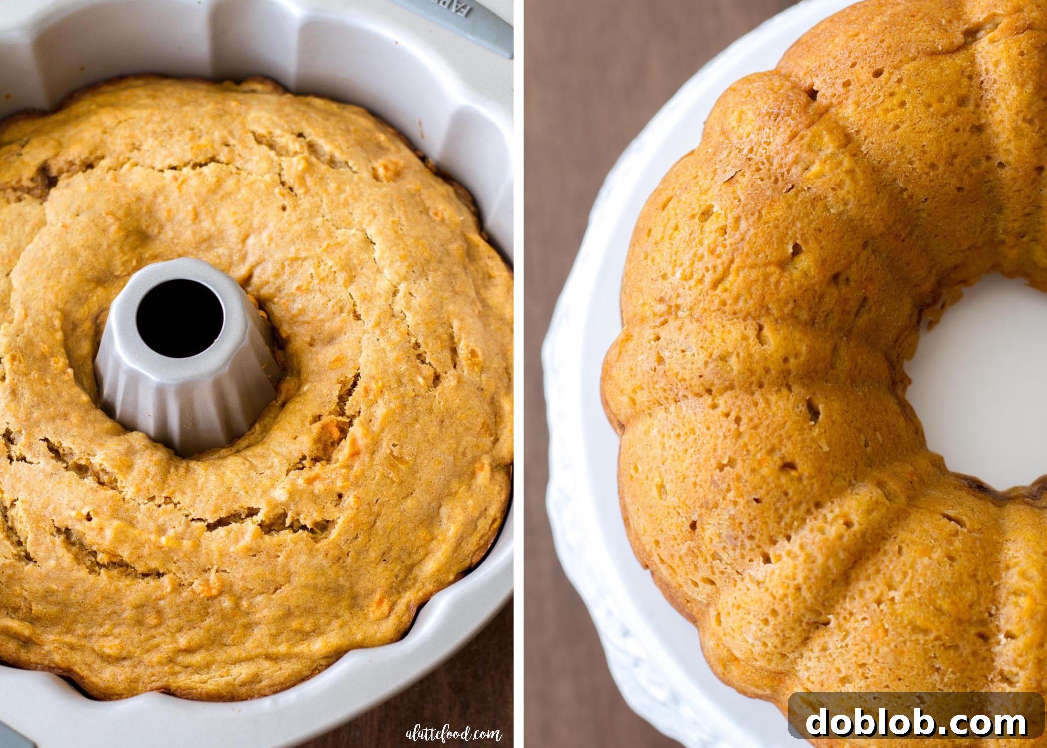 A beautifully baked sweet potato bundt cake cooling on a wire rack, ready for glazing.