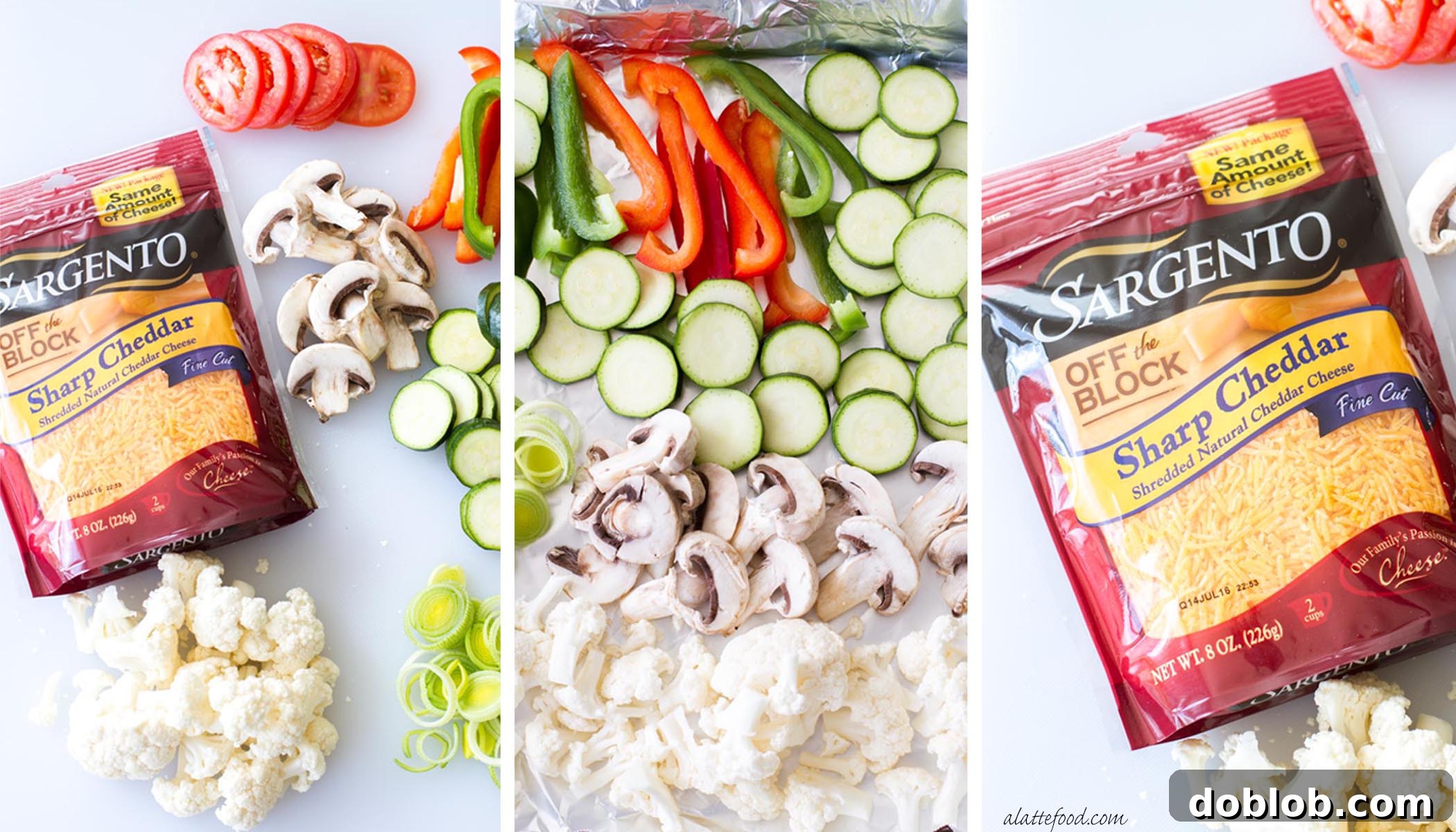 Fresh leeks, cauliflower, and mushrooms ready for roasting