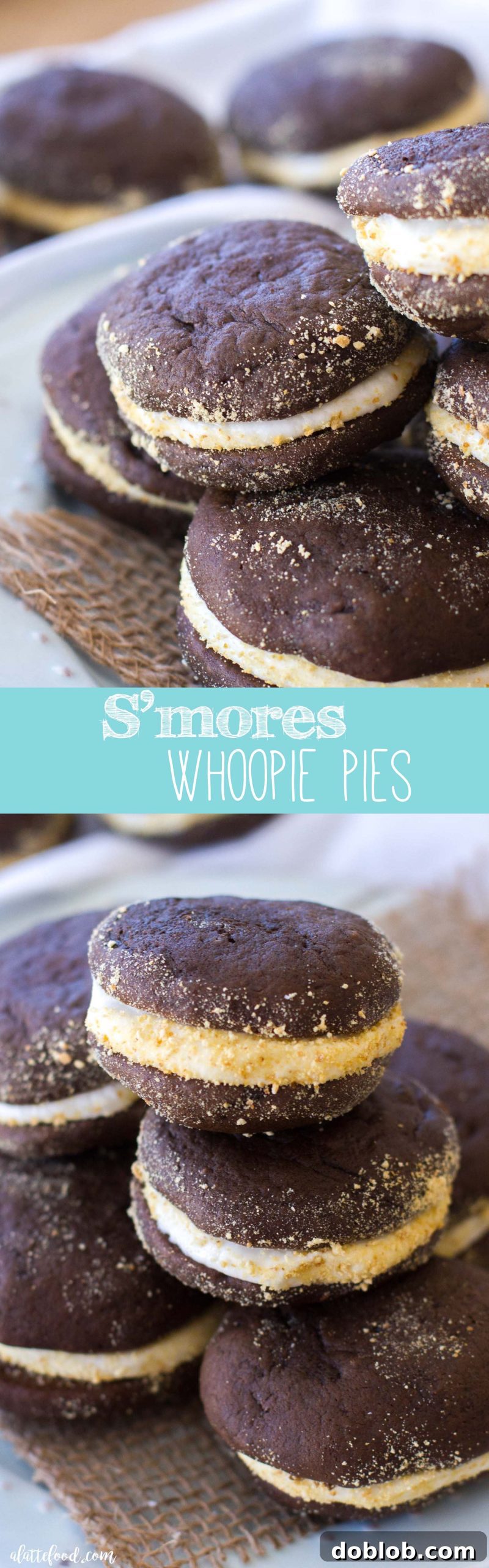 Large image of a S'mores Whoopie Pie, emphasizing the dessert's deliciousness
