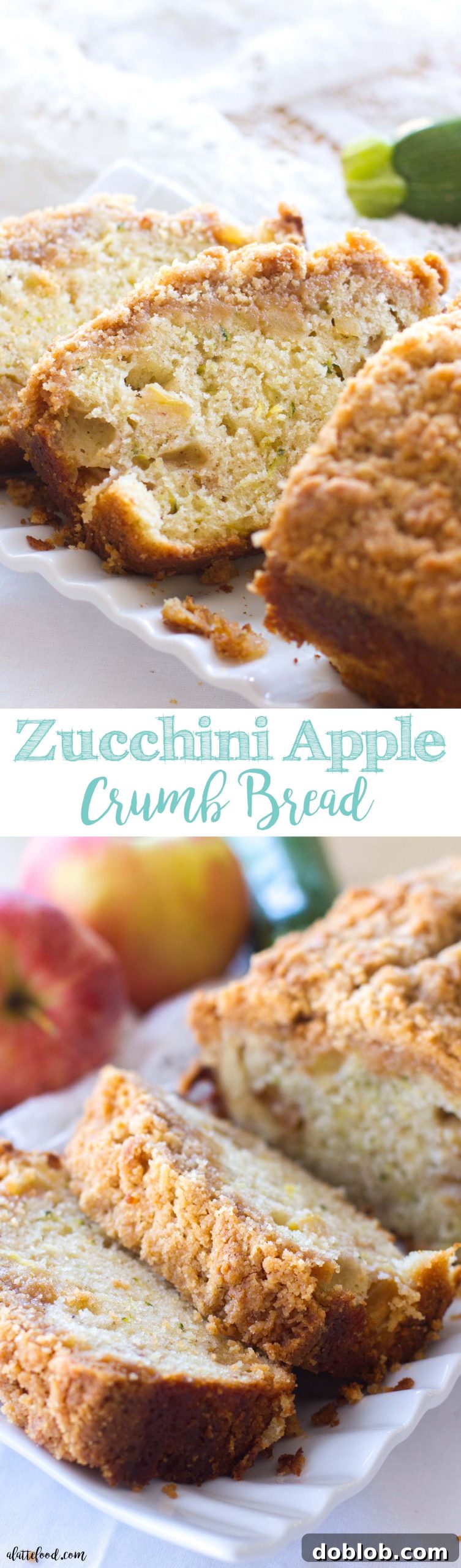 Another enticing view of the Zucchini Apple Crumb Bread, showcasing its rustic charm and delicious crumb topping.