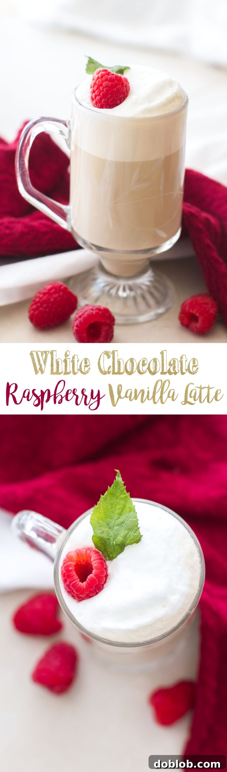 The final and most comprehensive shot of the White Chocolate Raspberry Vanilla Latte, beautifully presented in a styled setting, inviting readers to try the recipe.