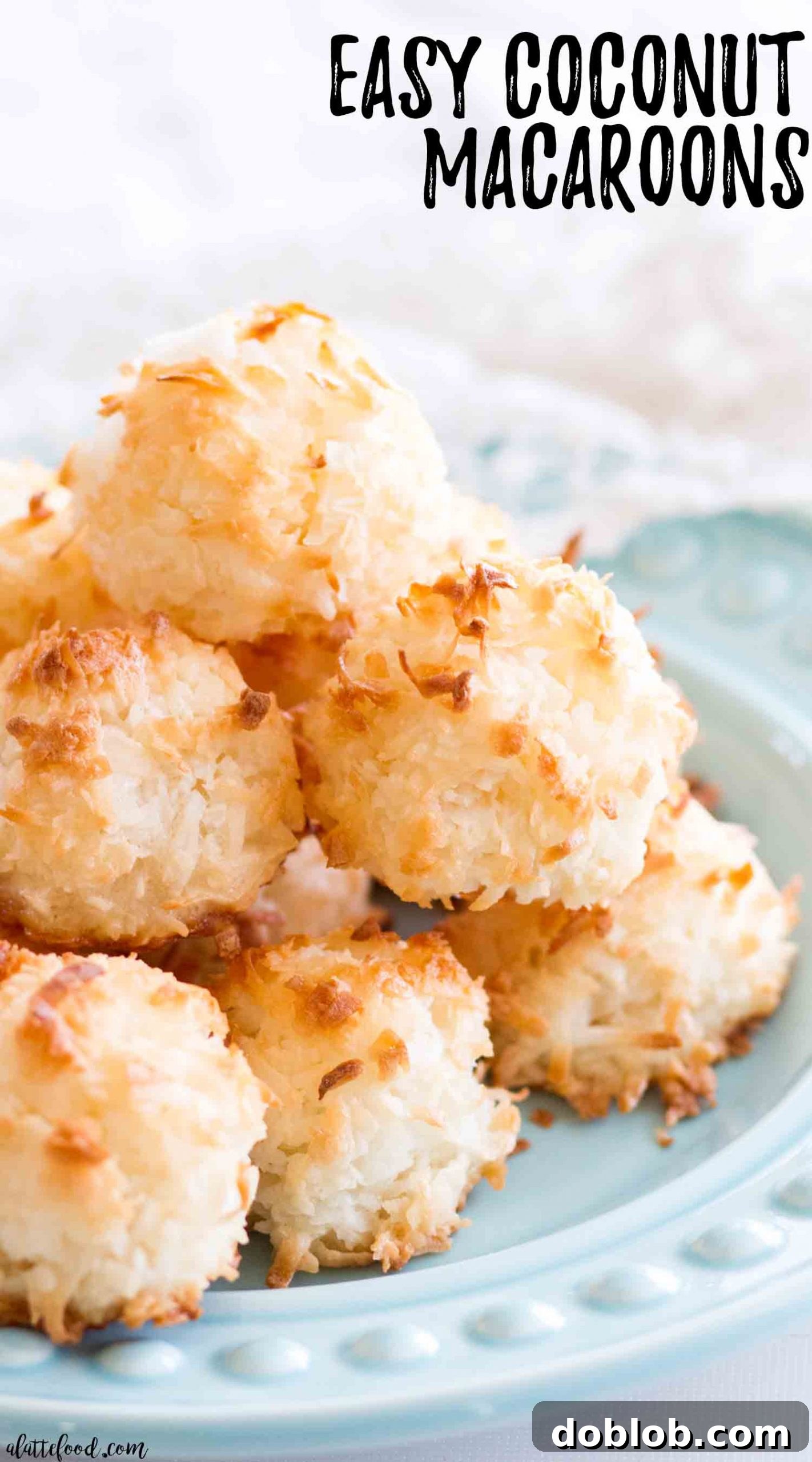 This easy coconut macaroon recipe is made with egg whites, sugar and coconut. This is a gluten free macaroon recipe, and is made with egg whites instead of sweetened condensed milk. This is such an easy recipe, and it's made entirely from scratch! #dessert #recipe #cookie #coconut Coconut macaroons made with egg whites, presented beautifully for a close-up shot