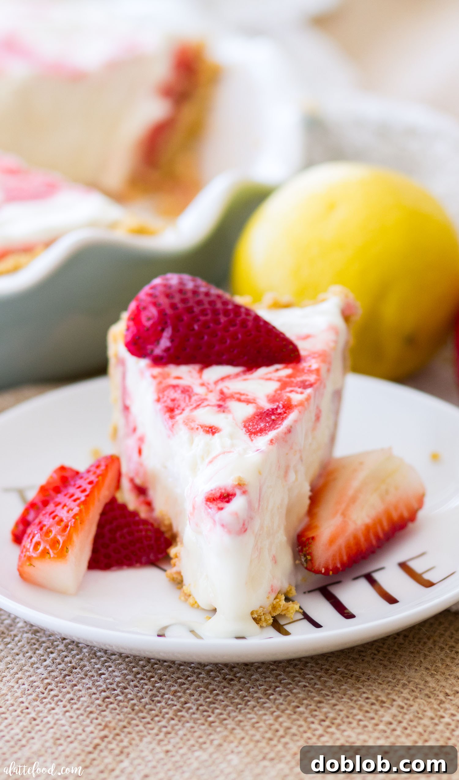 Close-up of the creamy Strawberry Lemonade Icebox Pie filling