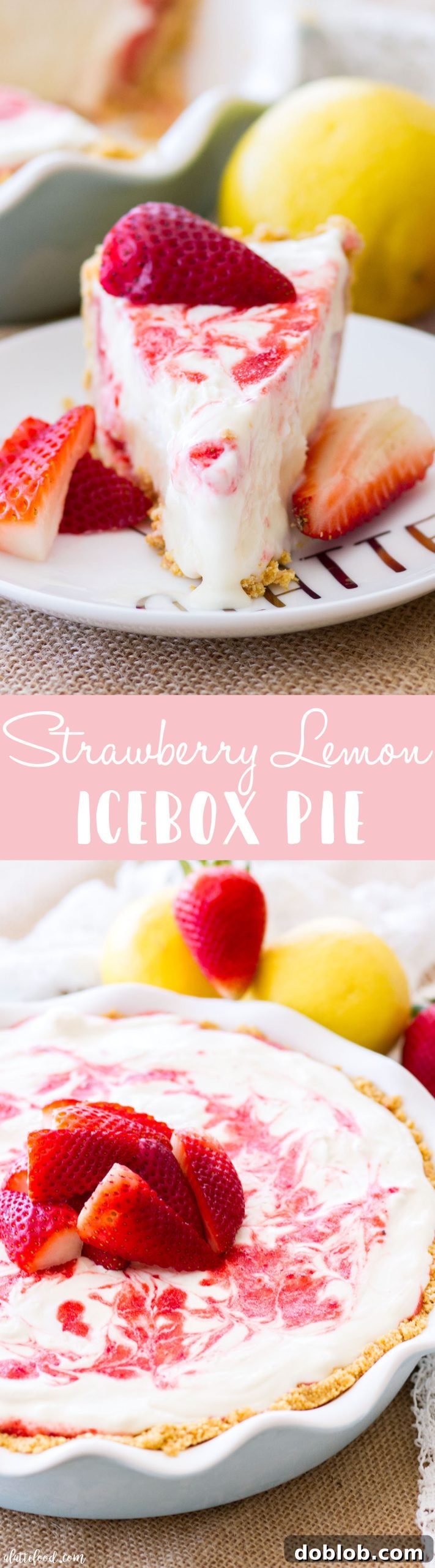 Full Strawberry Lemonade Icebox Pie, garnished with fresh berries and mint