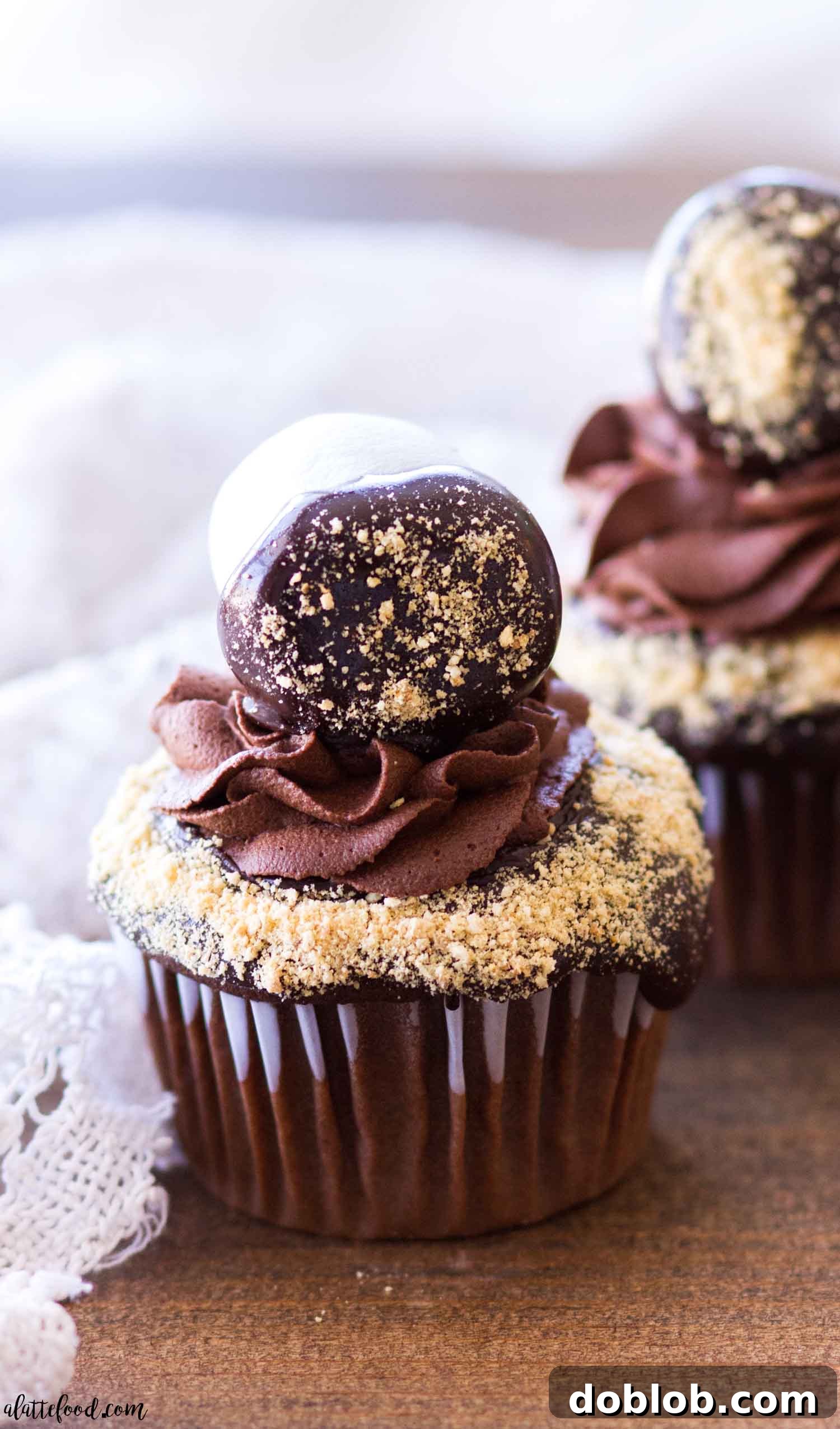 Decadent Chocolate S'mores Cupcakes with rich ganache frosting and marshmallow topping
