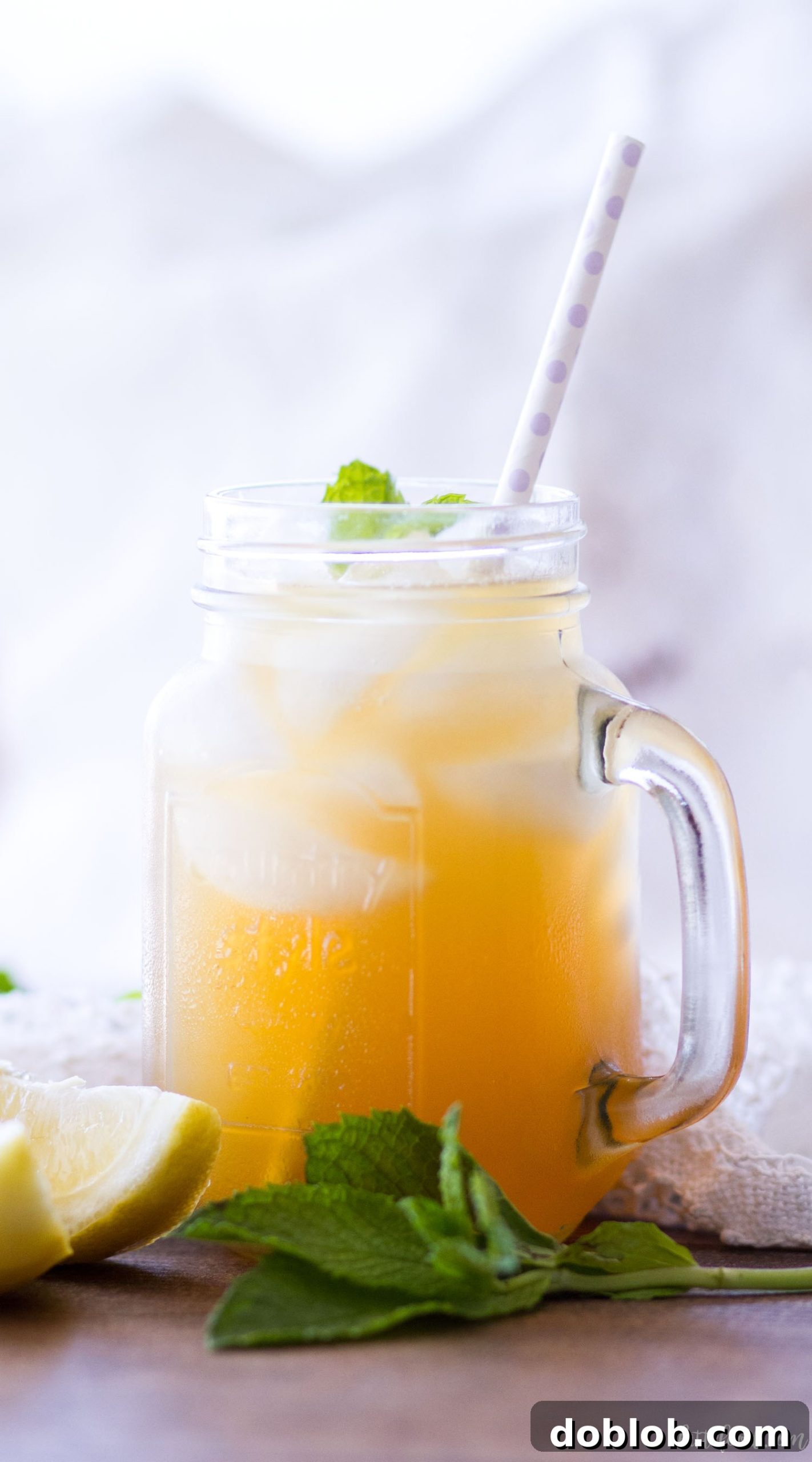 Close-up of freshly pureed peaches, a key ingredient for Iced Peach Green Tea.