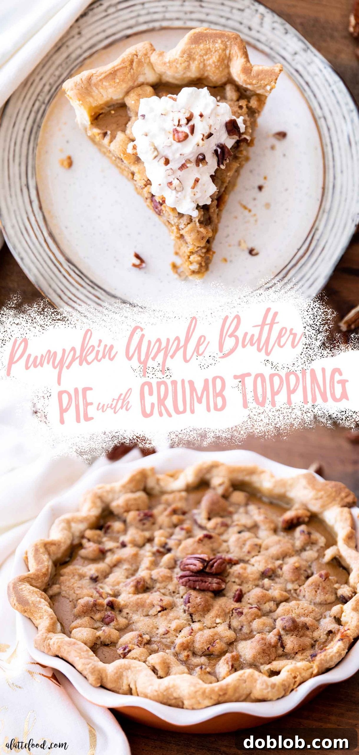 apple butter pumpkin pie slice and baked pie collage