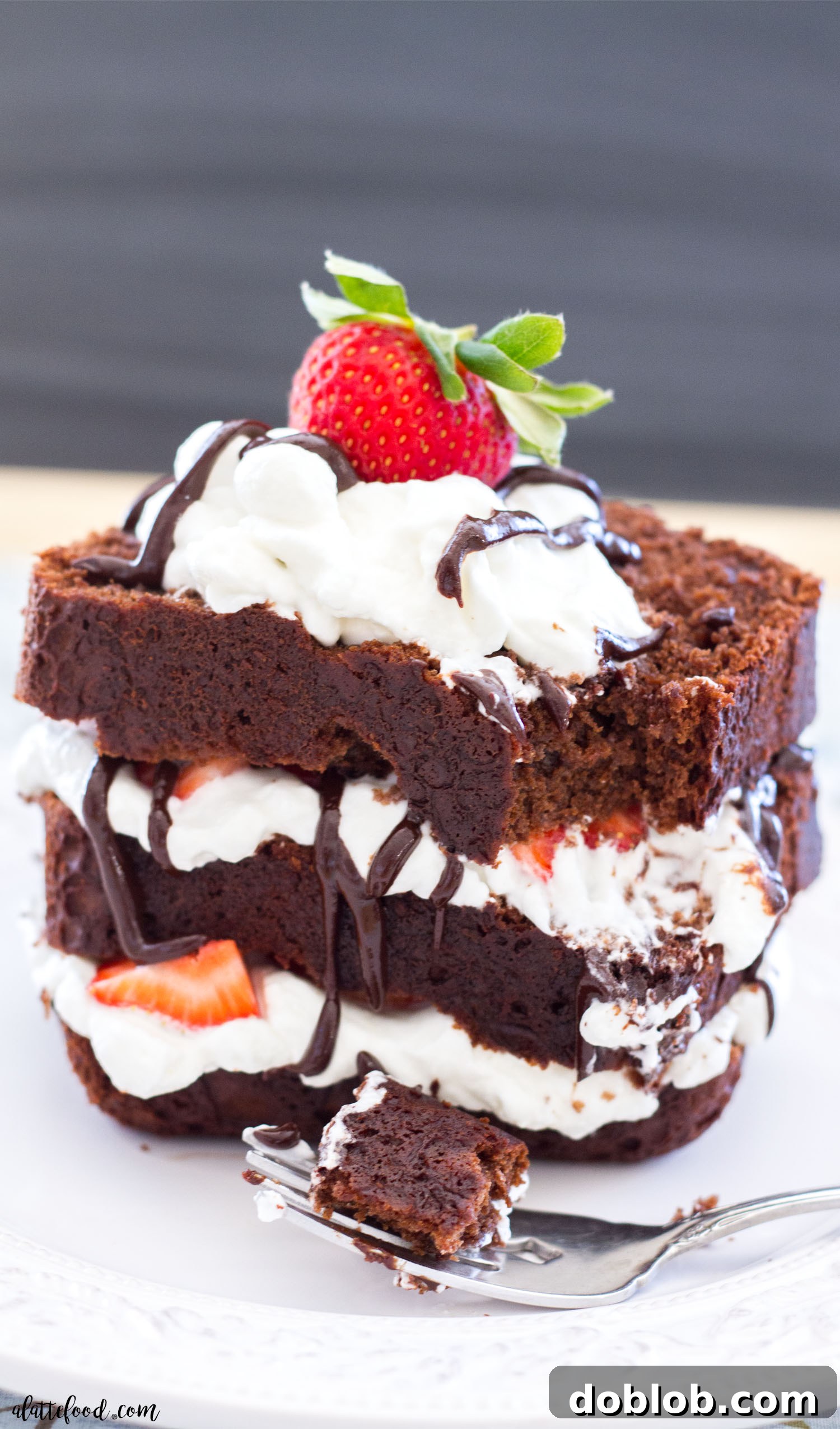 Another view of the Chocolate Espresso Pound Cake with its beautiful toppings