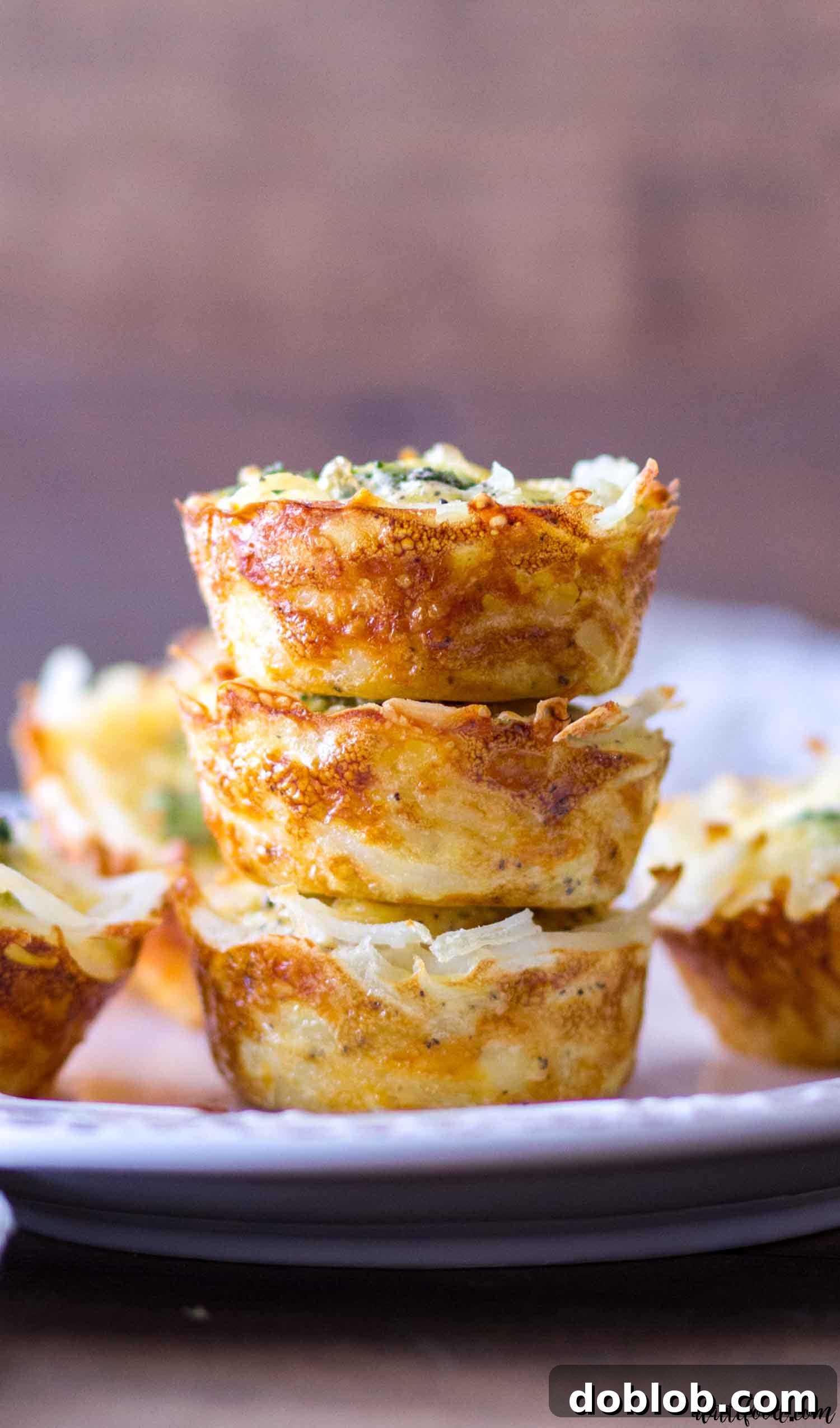 A bottle of PAM Spray Pump Olive Oil positioned next to a muffin tin filled with perfectly formed hash brown quiche cups