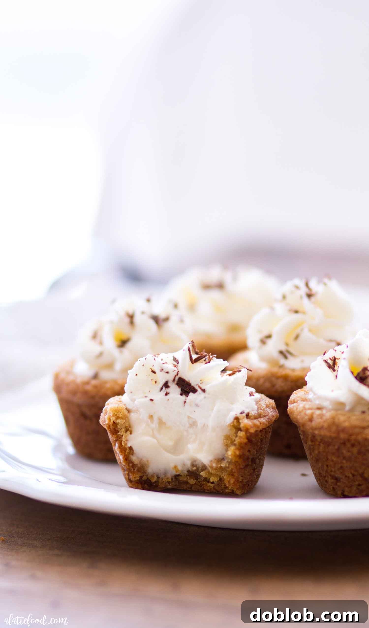 Profile View of S'mores Cookie Cup A side view of a S'mores Cookie Cup, highlighting the crisp edges of the cookie and the smooth swirl of whipped cream on top.