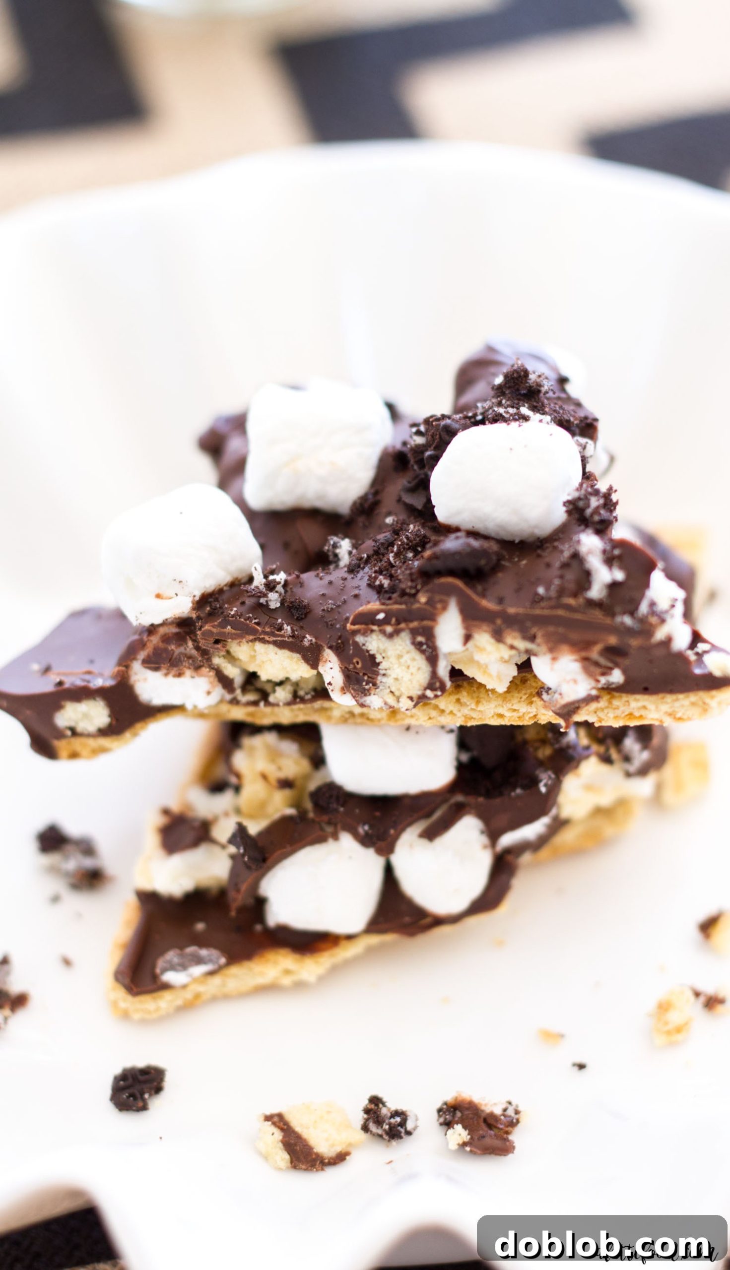 S'mores Oreo Bark ready to be broken into pieces.
