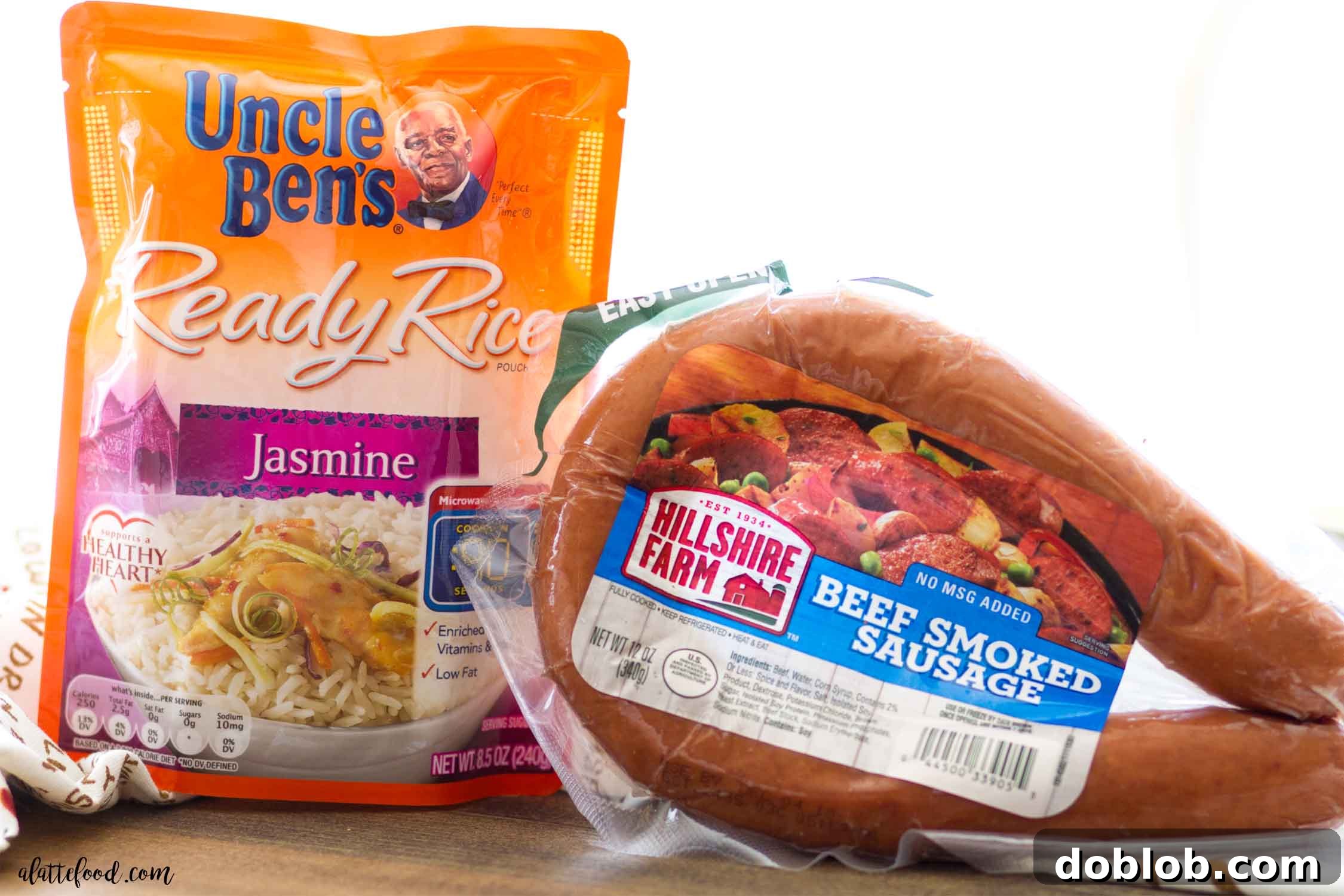 Serving of Roasted Ratatouille with Smoked Sausage A serving of the delicious Roasted Ratatouille with Hillshire Farm Smoked Sausage over a bed of Uncle Ben's Jasmine Rice, showcasing the beautiful textures and colors of the ingredients.