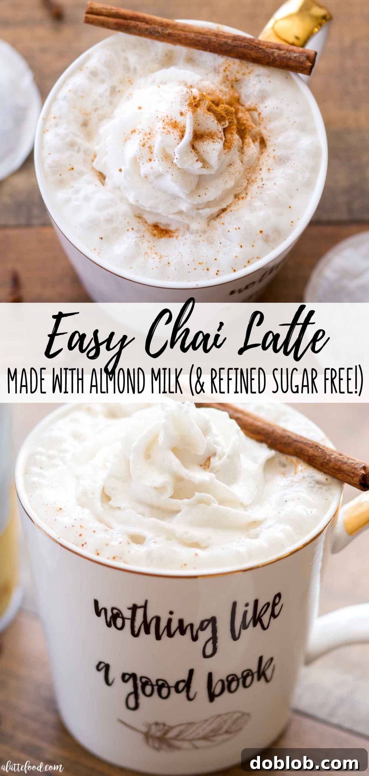 Easy Chai Latte with almond milk recipe, naturally sweetened with maple syrup and dairy-free.