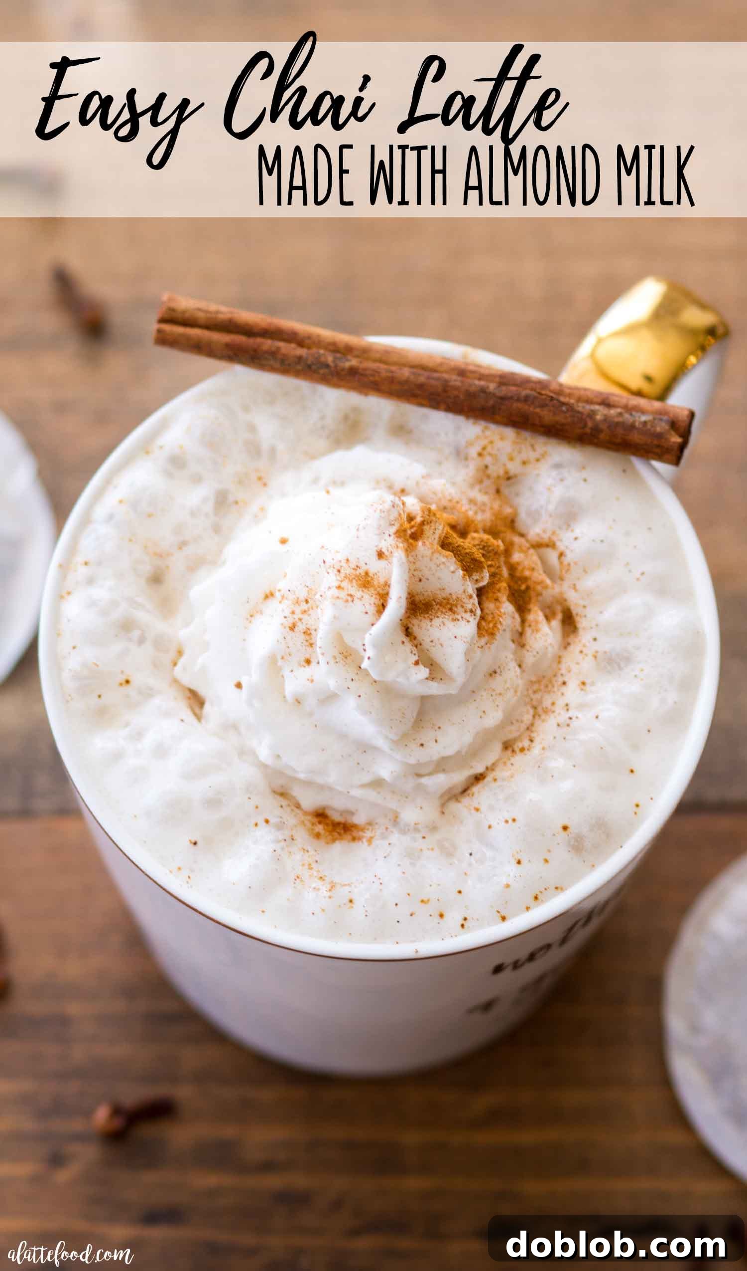 Easy chai latte with almond milk, refined sugar-free, and dairy-free for a healthy morning drink.